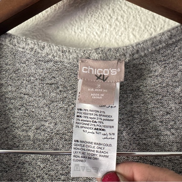 Chico's Cozy Heather Gray Dolman Tie Front Cardigan Chic Relaxed Size 3 (XL) - Picture 7 of 11